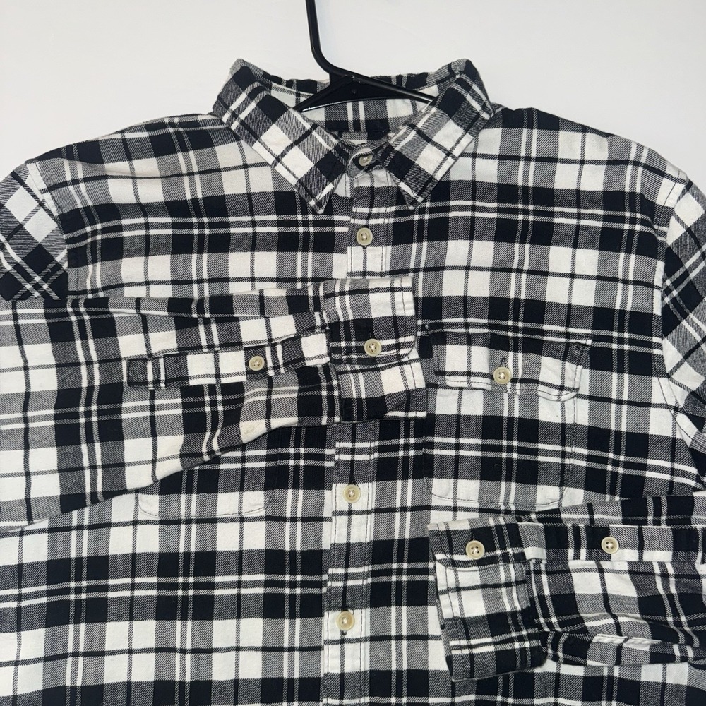 Men's Large Lucky Brand Saturday Stretch Black and White Plaid Button-Up Shirt
